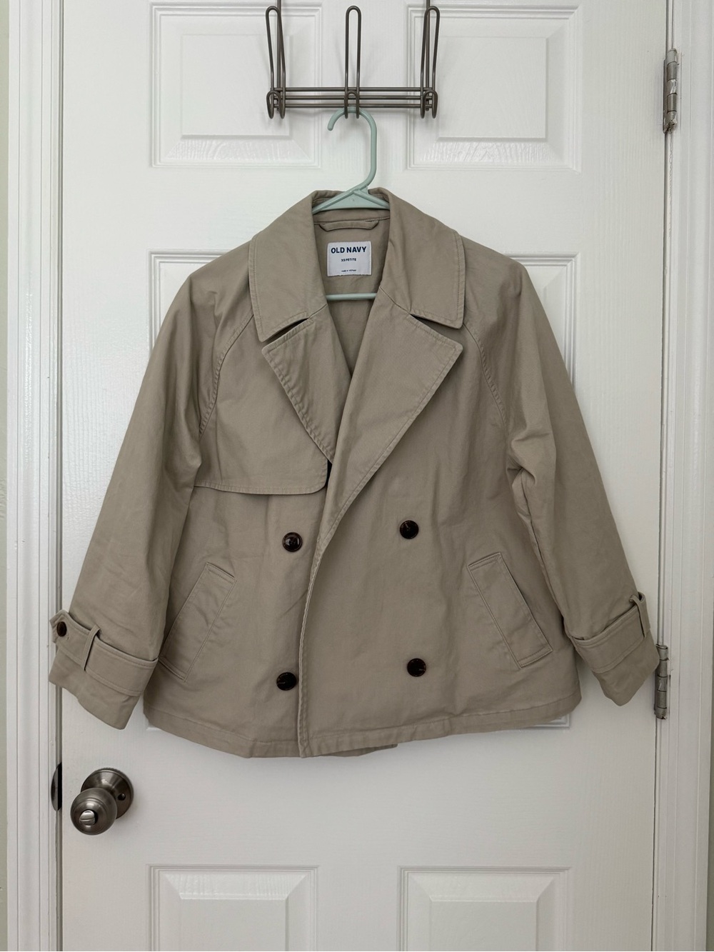 Old Navy Beige Double-Breasted Short Trench Coat XS Petite